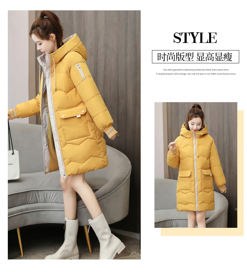Winter Women Parkas  Jackets Fashion Hooded Mid-length Down Cotton Coats Female Thick Warm  Parkas Big Pocket Parkas outwear