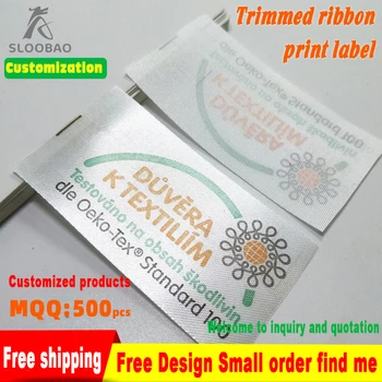 

White trimmed ribbon wash care labels Satin clothing size tags Environmental Protection Certification clothing washing labels