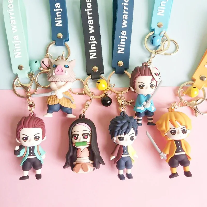 

Wholesale 5 Pcs Japanese Anime Demon Slayer Key Chain Kamado Nezuko Ornament Doll Keys Ring Cute Bag Pendant for Men Women Gift