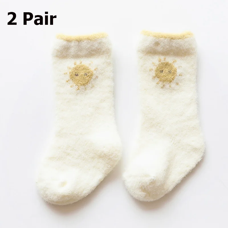Носки для малышей Зимние носки для новорожденных теплые 2 пар/компл. Носки для малышей противоскользящие Домашние тапочки для малышей, нескользящие носки для детей ясельного возраста обувь - Цвет: Two Pairs White