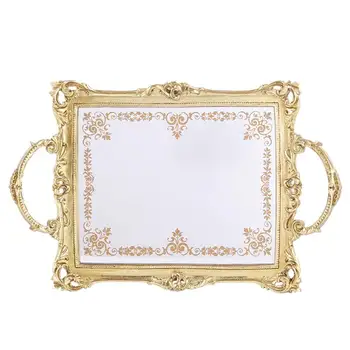 

1Pc Rectangle Resin Cake Tray Printed Mirror Surface Serving Tray Cosmetic Jewelry Storage Tray European Style Tray