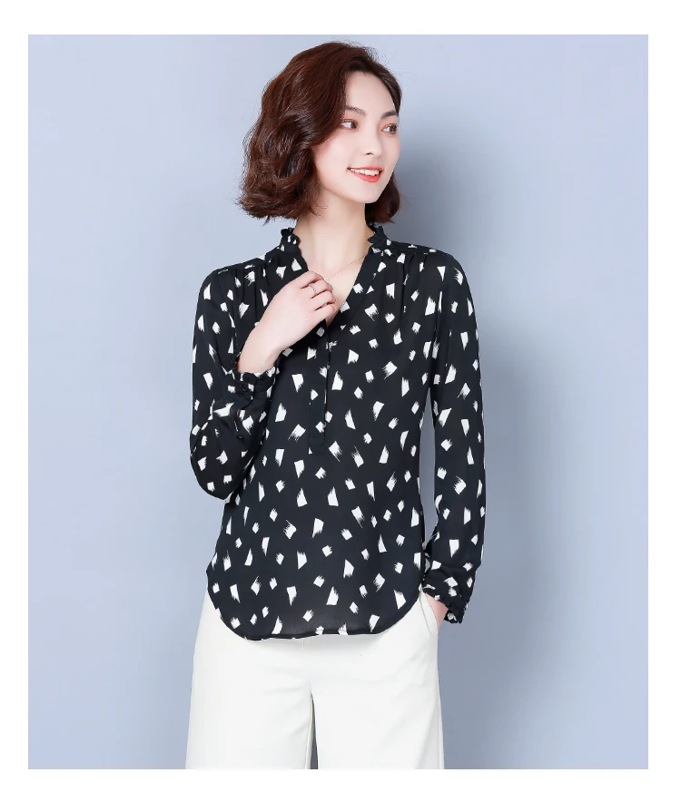 Женская рубашка с v-образным вырезом и длинным рукавом, новинка весны, Корейская тонкая модная шифоновая рубашка