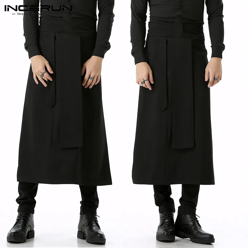 

INCERUN Men Fashion Chef Aprons Bottoms Unisex Apron Solid Working Women Irregular Skirts Hotel Restaurant Waiter Uniform S-5XL