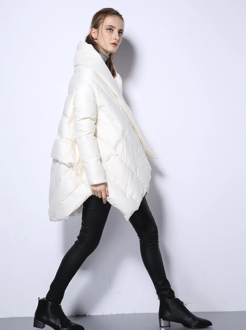 Новая модная женская пуховая куртка, парка, плащи, Европейский дизайн, Асимметричная Длина, зимнее пальто для женщин