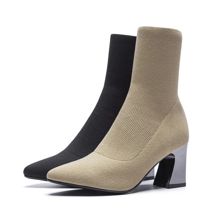 

2019 Autumn And Winter Korean-style High-Heel Martin Boots Knitted Wool Boots Tube Stretch Boots Sleeves Chunky-Heel Socks Boots