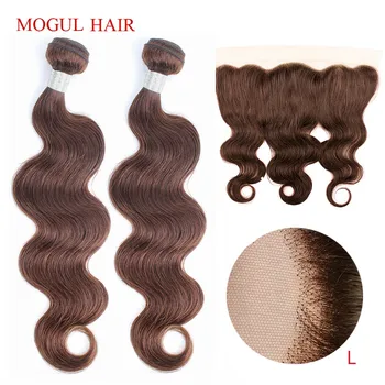 

Mogul Hair Brazilian Body Wave Bundles With Frontal Dark Brown 13x4 Lace Frontal Closure Long Hair Non-Remy Human Hair Extension