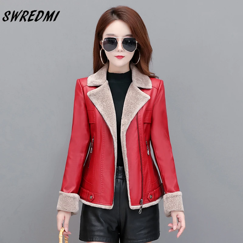 

Thick Warm Jacket Women Autumn And Winter Fur Leather Coat Office Lady Fashion Clothing 5XL Turn-Down Collar SWREDMI