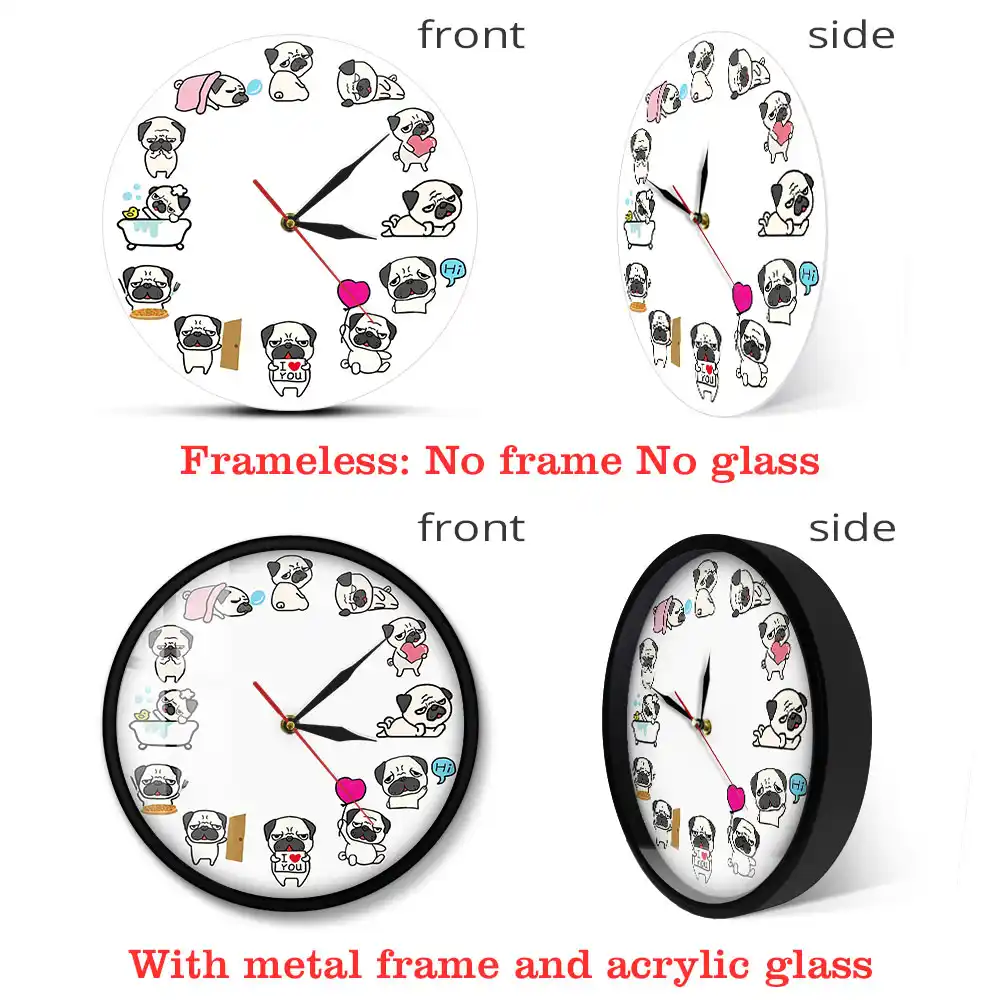 Reloj De Pared Con Dibujo De Perro Pug Vida Diaria Reloj De