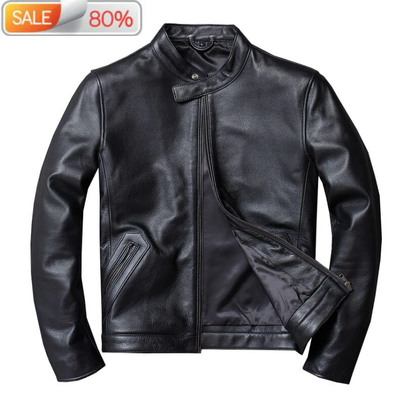 

Genuine Cow Leather Sheepskin Coat for Men Cowhide Motorcycle Jacket Man Bomber Blouson Cuir Homme u6A1 B21452