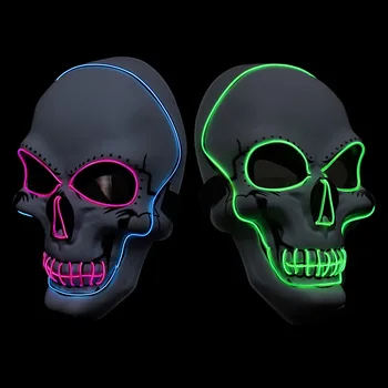 

Halloween Mask 2019 Led Light Up Party Masks Scary Skull El Wire Neon Mask Glow in Dark DIY Halloween Decoration Props Costume