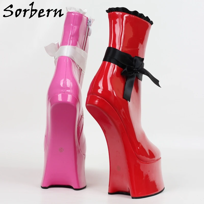 Sorbern Exotic Bowknot Horse Heel Boots Ankle High Heelless Comfortable