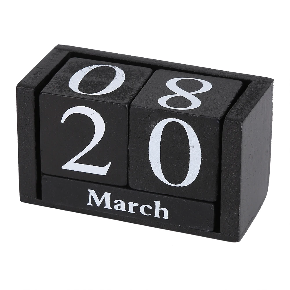 Vintage Wooden Calendar Desktop Wood Block Month Date Display Home Office Decoration Blue Perpetual | Дом и сад