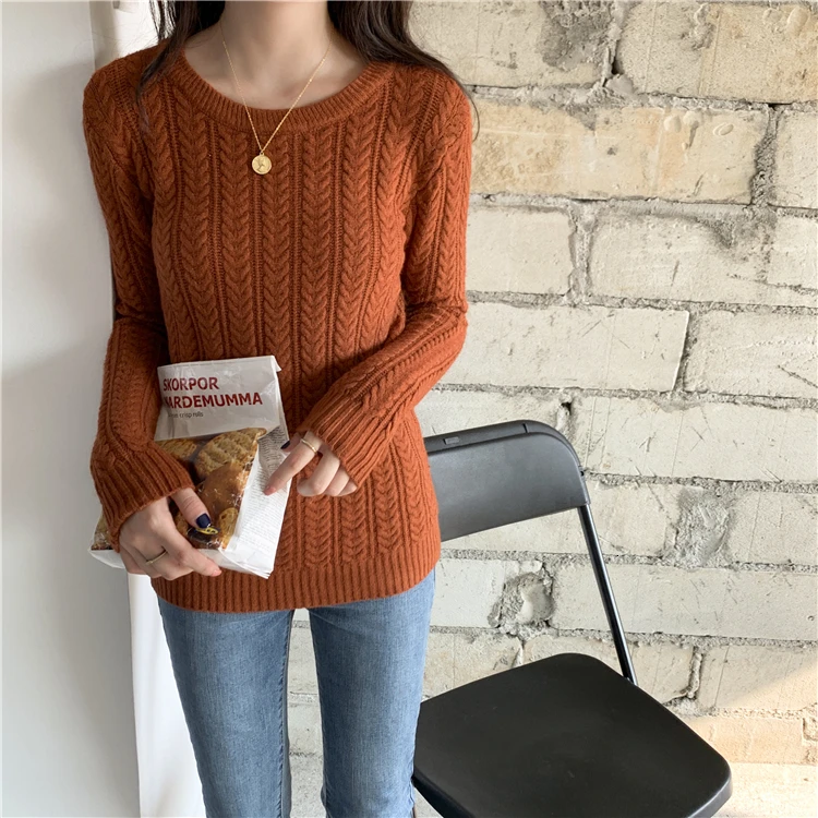Knitted Sweater Woman Pullover Solid Color Candy Colors Basic Long Sleeves O-neck Jumpers