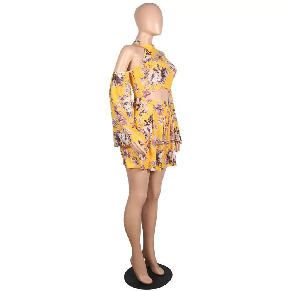 Adogirl Women Sexy Floral Print Off Shoulder Jumpsuit Cut Out Long Sleeve Playsuit 2020 Summer Street Club Party Beach Outfits