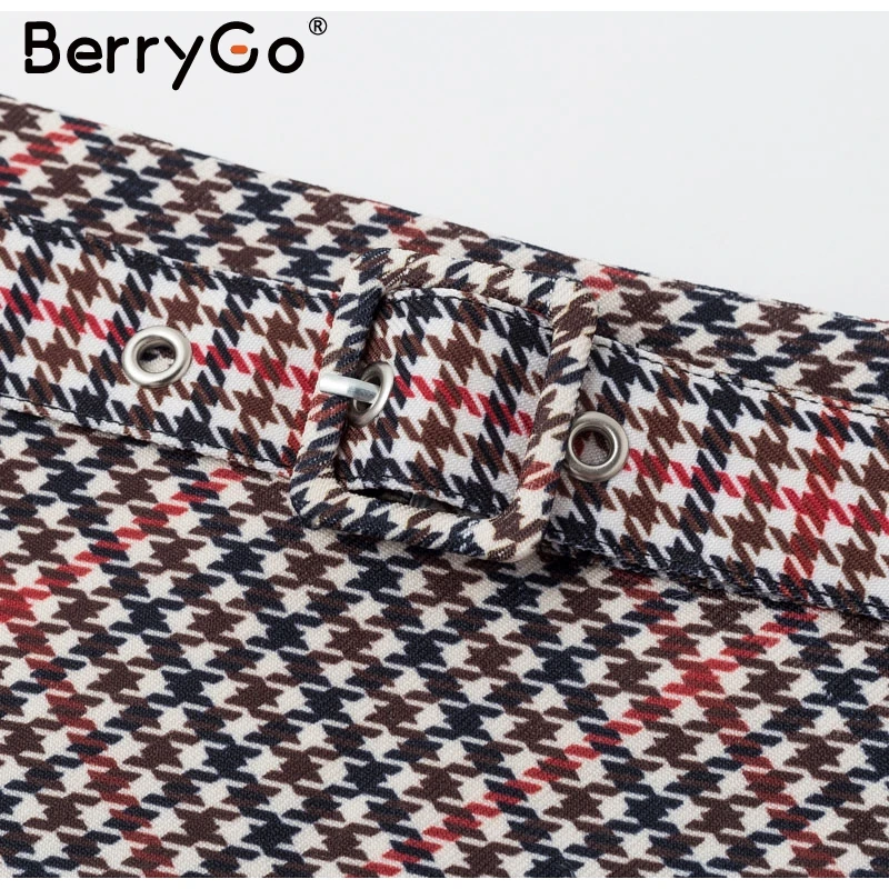 BerryGo элегантная трапециевидная клетчатая Высокая талия Женская мини-юбка модные вечерние женские юбки осень зима Высокая уличная короткая женская юбка