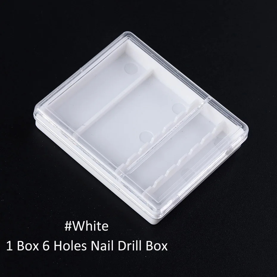 White 6 Slots 6/10 Holes Acrylic Nail Drill Bits Storage Box Clear Empty Holder Display Nail Files Container Case Manicure Accessories SA2000 - Цвет: White 6 Slots