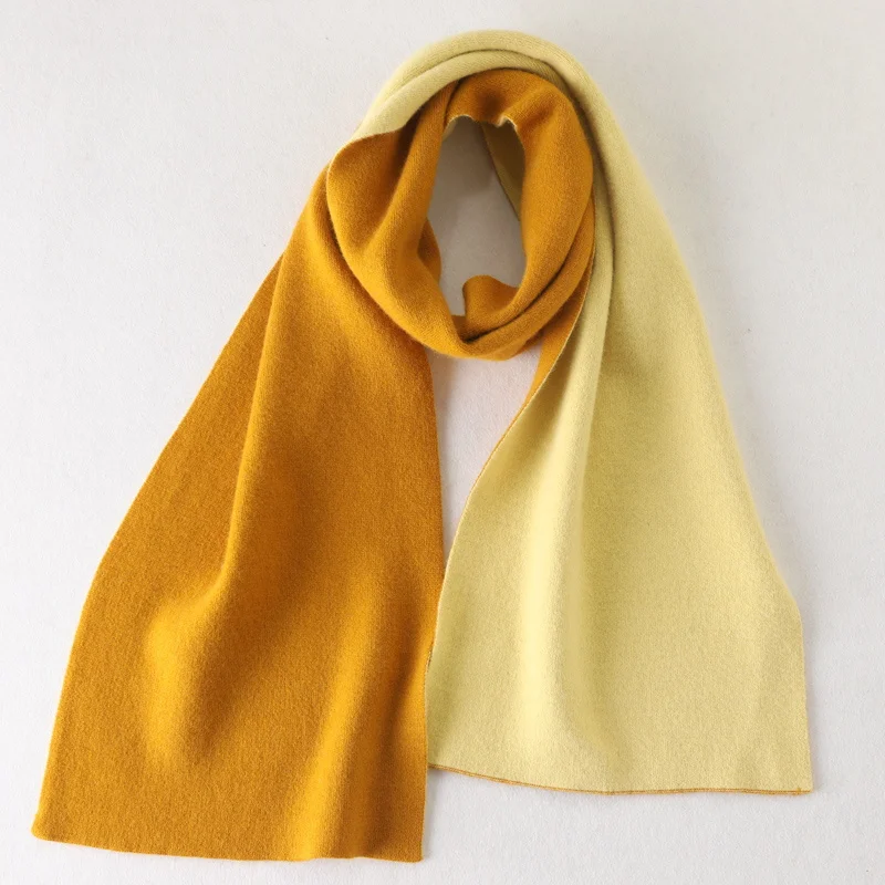 2 Yellow Двусторонний 2 цвета смесь шерсти и кашемира вязаный шарф 180*30 см унисекс Женские шарфы длинный шерстяной однотонный зимний мужской шарф Пары - Цвет: 2 Yellow