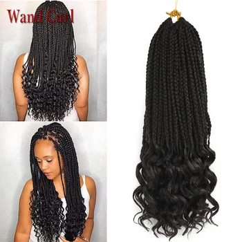 

Wand Curl Box Braids With Curly End Crochet Braids Hair 14 18 24 Inch Ombre Synthetic Braiding Hair Extensions For Women 22Roots