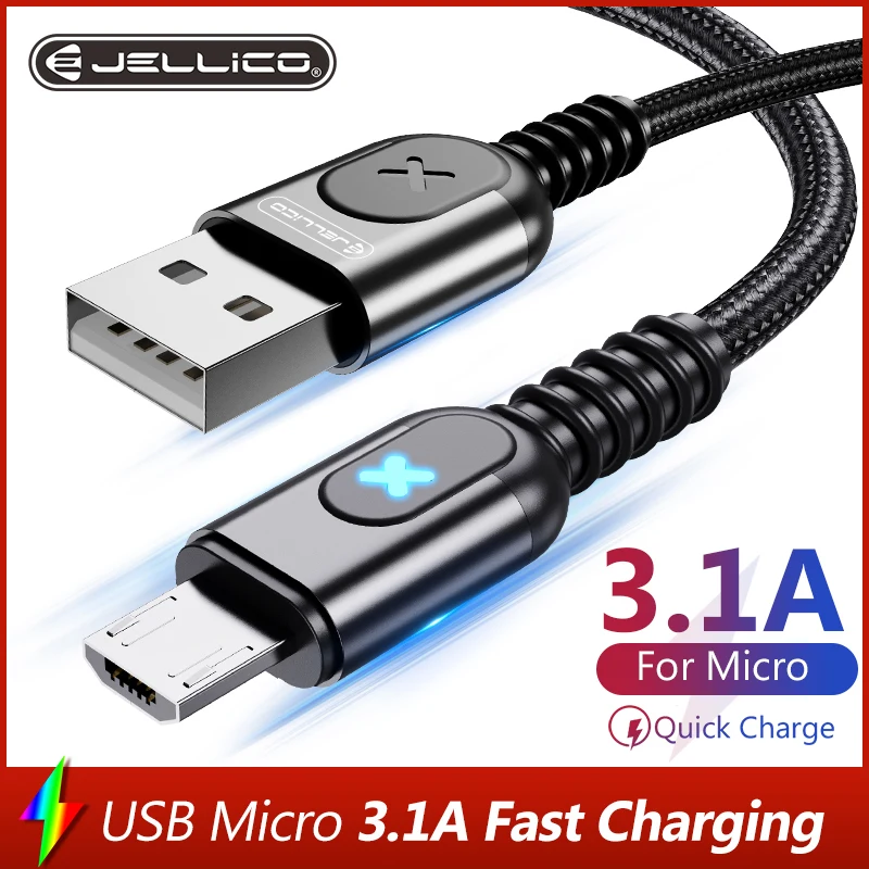 Jellico 3.1a micro cabo usb 1.2m sincronização de dados fio de carregamento rápido para samsung huawei xiaomi nota tablet android usb telefone cabos