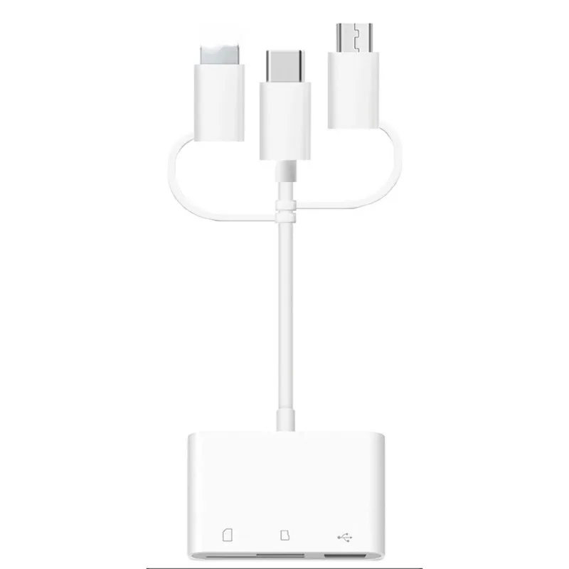 Устройство чтения карт USB 3-в-1 Универсальный TF защищенная цифровая карты памяти телефона адаптер для Iphone Android Тип-C