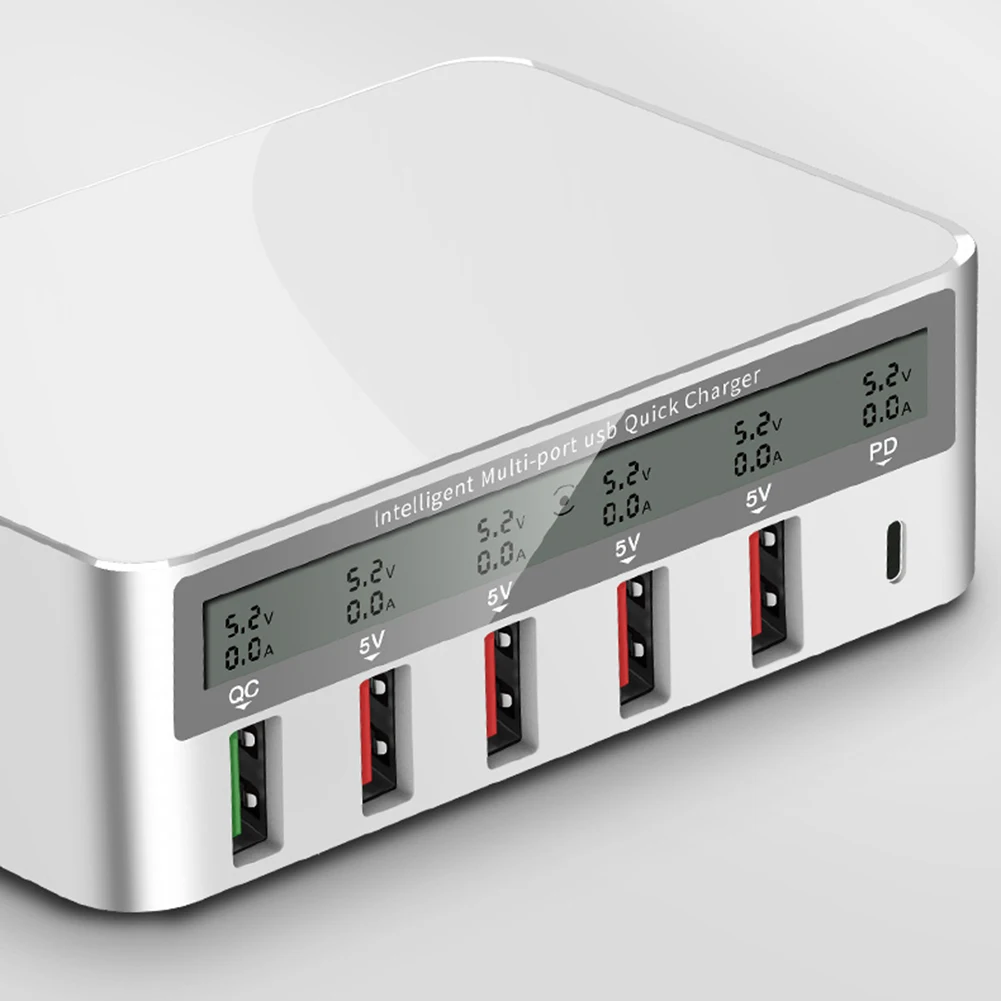 6 портов 8A QC 3,0 USB быстрое зарядное устройство PD18W смартфон зарядное устройство со светодиодный дисплей для iPhone X XS samsung huawei