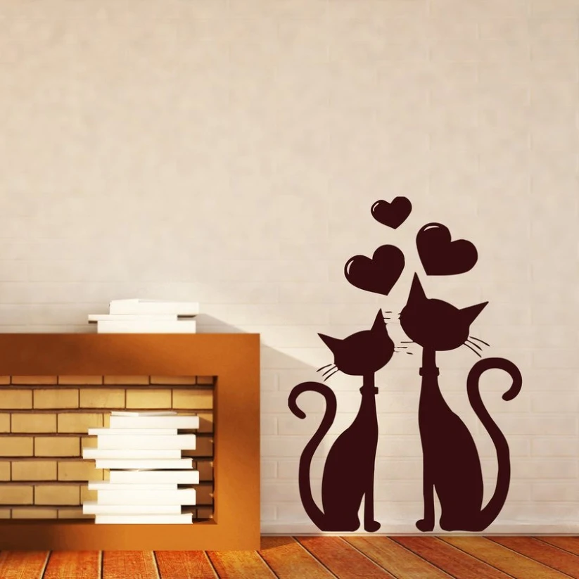 Sticker d'un couple de chat - Autocollant chat Couleur Interieur Noir