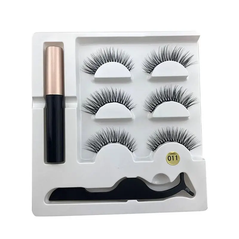 

Magnet False Eyelash Eyeliner Liquid Magnetic 3d Faux Mink Eyelash Set Tweezers + Eyeliner + 3 Pairs Of Eyelashes Set Waterproof