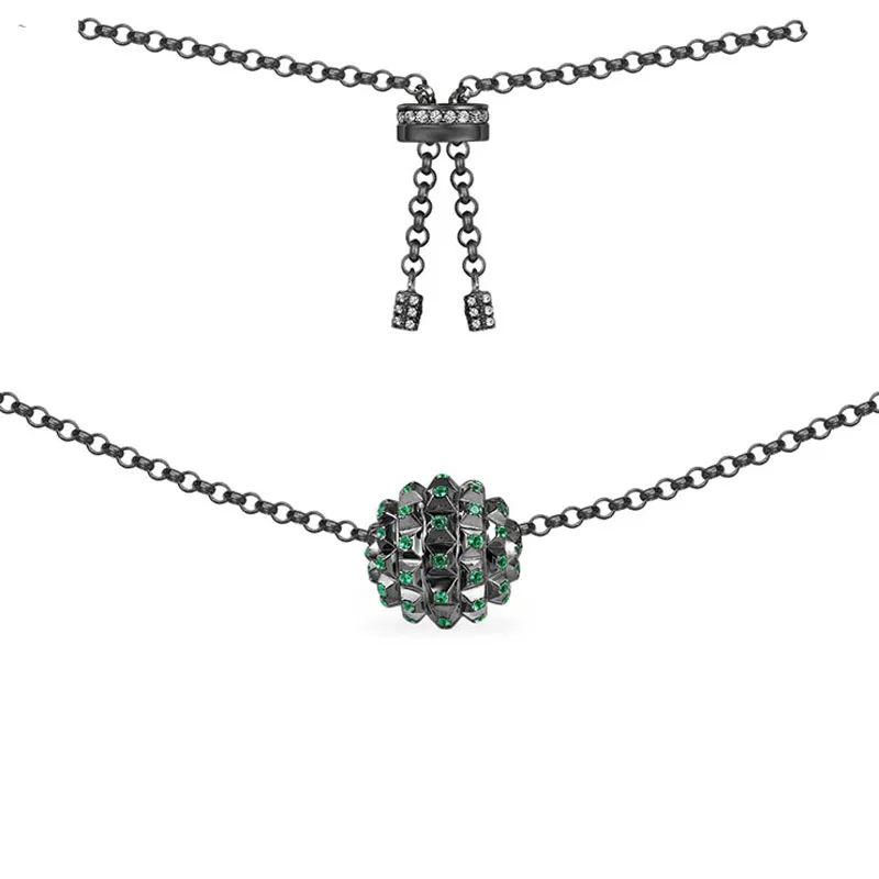 

SLJELY Luxury 925 Sterling Silver Black Spikes Pendant Adjustable Hedgehog Ball Necklace Pave Green Zircon Women Brand Jewelry