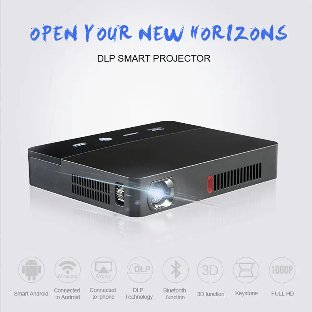 

Black RD601 Smart Andorid4.4 WIFI LED MINI Projector 3D Beamer Miracast Home Cinema Airplay UK Plug