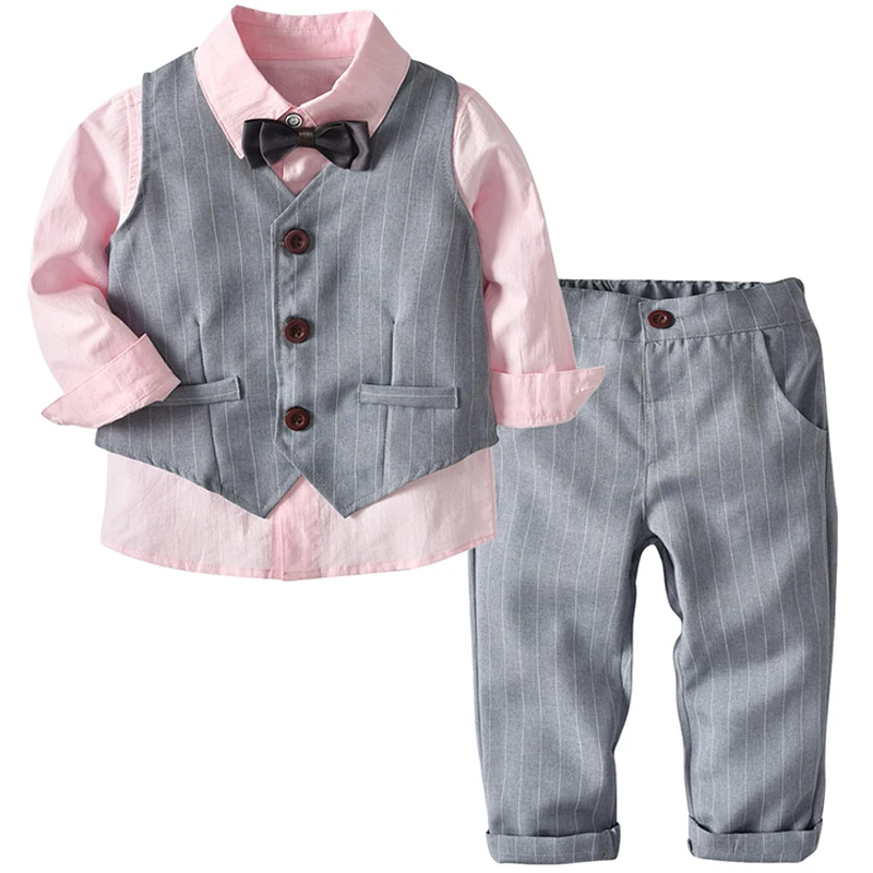 New Boys Suits Kids Sets 3Pcs Clear Gentleman Baby Leisure Suit Tops Shirt Waistcoat Tie Pant Set Clothes |