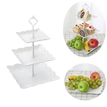 

2pcs Three-layer Cake Display Stand Fruit Plate Elegant Afternoon Tea Party Serving Platter Cupcake Dessert Square Tray