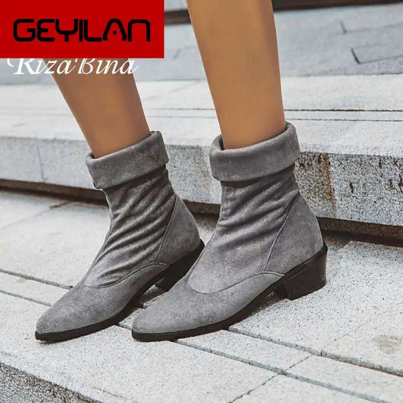 

Winter With Fur Ankle Boots For Women Pointed Toe Low Heels Slip On Shoes Warm Daily Women Footwear Size 34-43