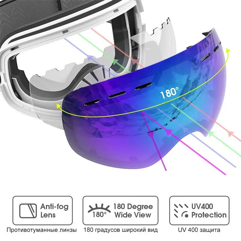 Лыжные очки двухслойные UV400 Анти-туман большой лыжный снегоход маска очки для лыжного спорта мужские и женские уличные очки Сноуборд спортивные очки