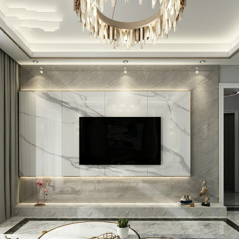 Marble Tv Background Wall Tile Light Luxury Modern Living Room Stone Plate Hanging Video Wall
