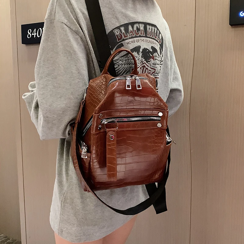 Женские рюкзаки из искусственной кожи в стиле ретро с каменным узором, новинка года, Одноцветный рюкзак для девочек-подростков, школьная сумка для подростков, рюкзак для путешествий
