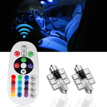 

T10 5050 12SMD 15Smd 24smd Remote Control Rgb Car Led panel interior Auto lights Reading Dome Festoon BA9S Adapter DC 12V