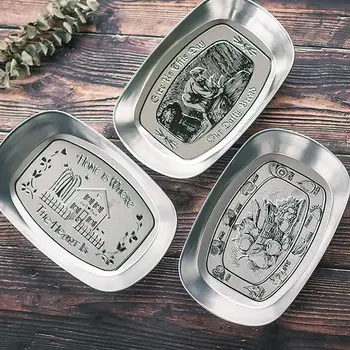 

European Vintage Iron Fruit Plates Cake Dessert Fruits Food Dish Snack Dried Fruit Plate Embossed Relief Printing Storage Trays