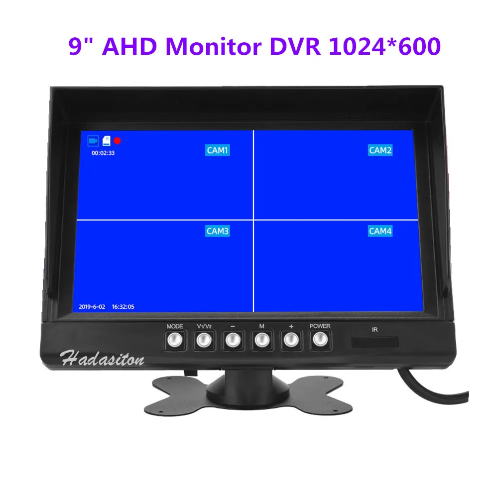 9 inch 4 split screen AHD Car Monitor DVR 720P IPS1024*600 Security Monitoring Driving recorder For Truck Bus Car Indoor