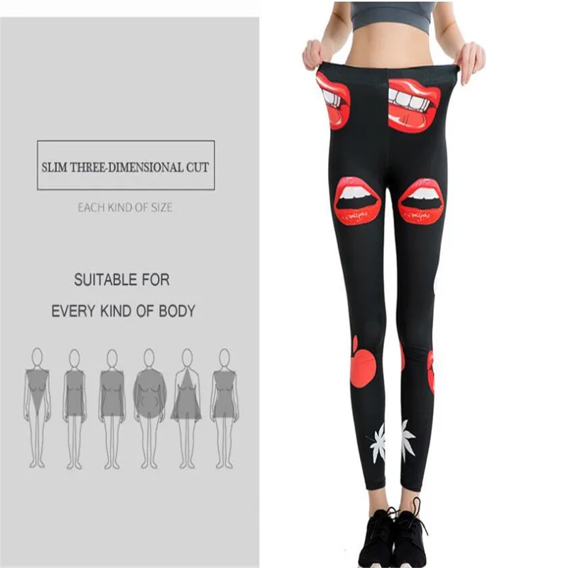 Sexy Pattern Women Legging Lips Printing Fitness Leggins Fashion Slim High Waist Woman Pants