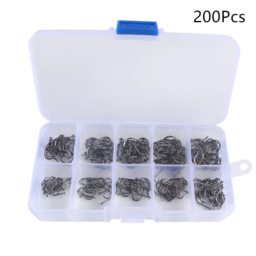 200Pcs 100/200/300/400 шт./кор. Размеры# для детей от 3 до 12 лет с высоким содержанием углерода Сталь круг руководство набор рыболовных крючков пресноводный рыболовный крючок комплекты сильный рыболовные снасти - Цвет: 200Pcs