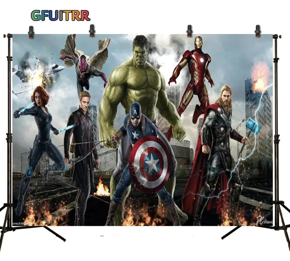 GFUITRR Marvel Мстители фон для фотосъемки детей день рождения фон Капитан Америка Железный человек Тор фото стенд реквизит