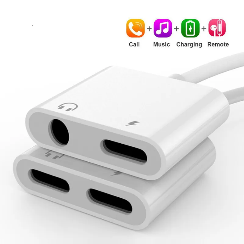 

Kongyiji for Adapter 2 in 1 For XS MAX XR X 7 8 Plus IOS 12 3.5mm Jack Earphone Adapter Aux Cable Splitter