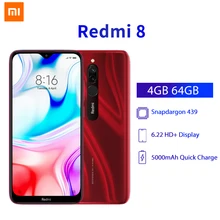 Мобильный телефон Xiaomi Redmi 8 с глобальной версией, 4 ГБ, 64 ГБ, Восьмиядерный процессор Snapdragon 439, 12 МП, камера AI, 5000 мАч, быстрая зарядка, мобильный телефон CE