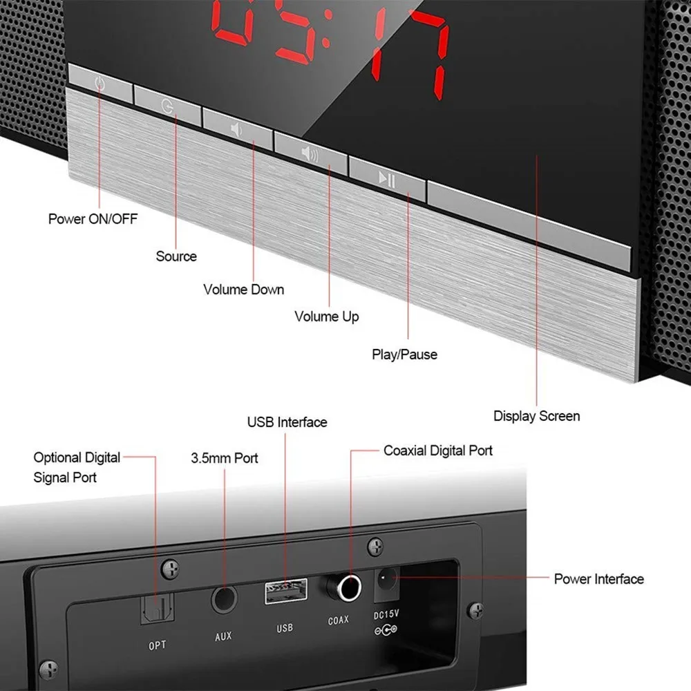 HYASIA SR100 Plus Bluetooth Soundbar Home TV Speaker Wireless Subwoofer Remote Control Stereo Sound Speakers for Home Theater