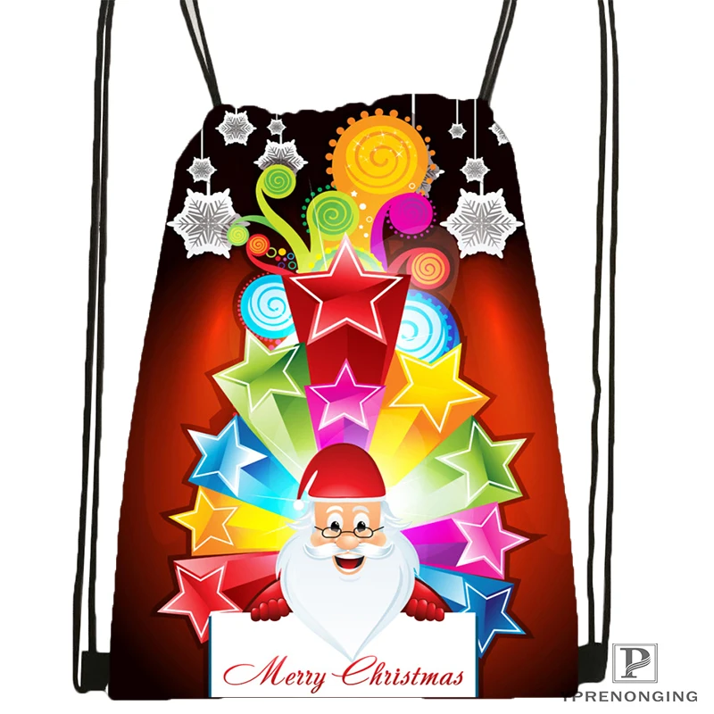 Пользовательский Новогодний подарок с фигуркой Санты походная сумка на шнурке милый рюкзак для детей(черная спинка) 31x40 см#180531-02-60