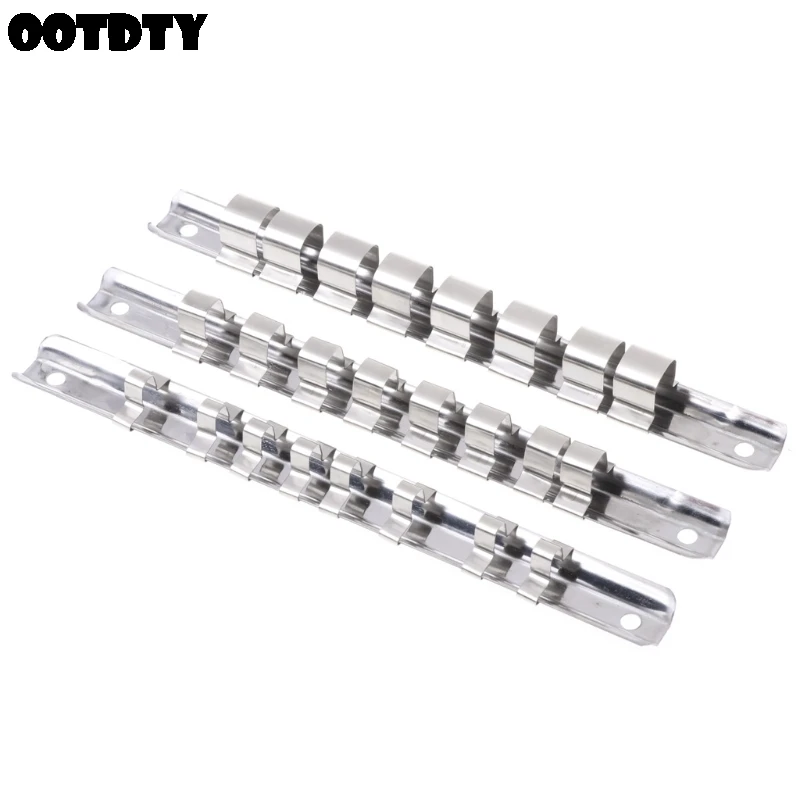 Socket Rack Holder 1/4" 3/8" 1/2" with 8 Clips On Rail Tool Organizer Storage afbeelding