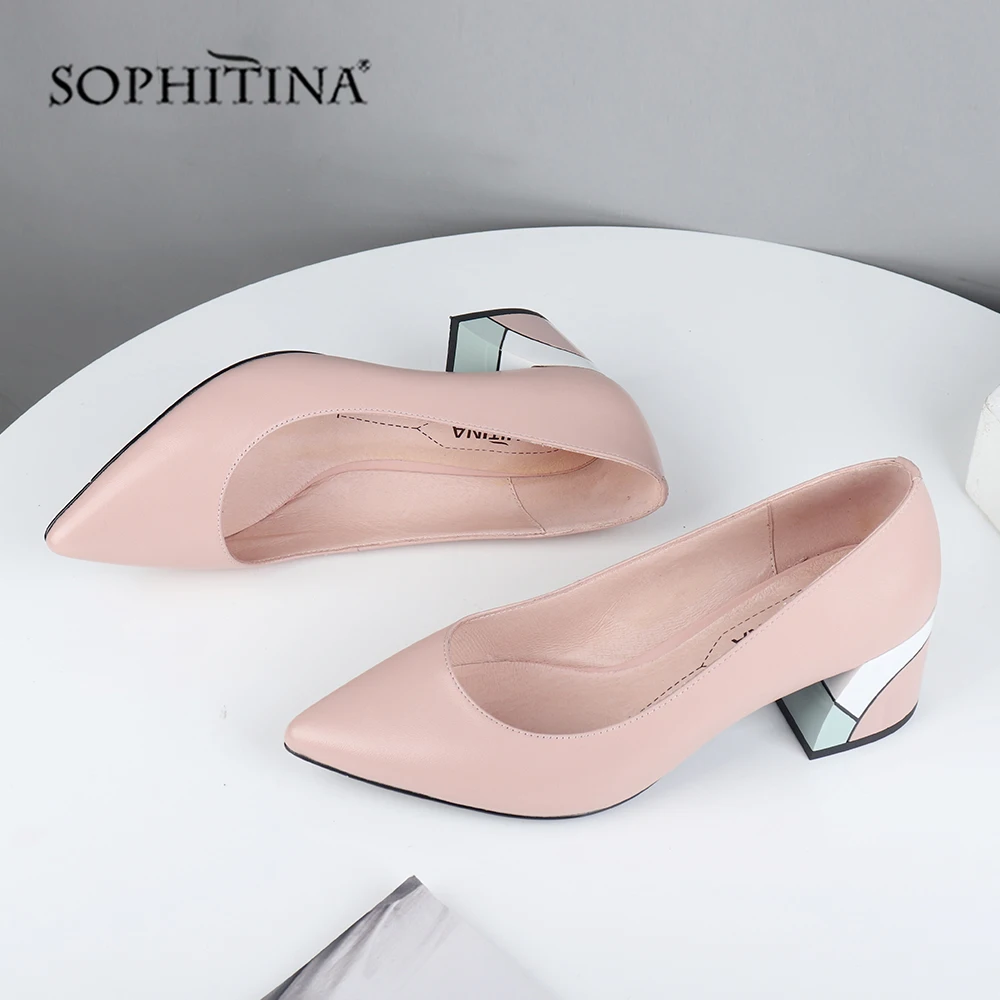 SOPHITINA/Дизайнерские Туфли-лодочки на квадратном каблуке; высококачественные туфли-лодочки из натуральной кожи с острым носком; удобная женская обувь ручной работы; C565