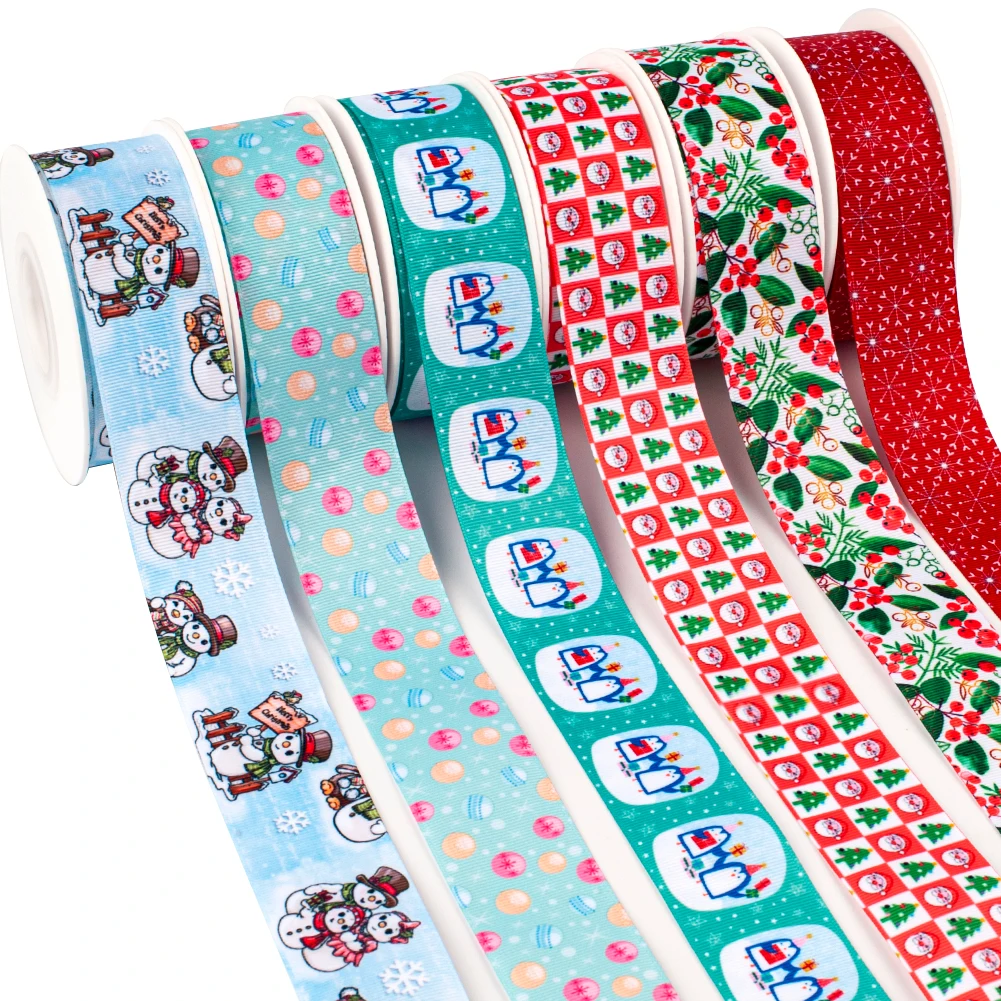 

New Designs 50 Yards Merry Christmas 0rnament Printed Grosgrain,satin Ribbon Hair Accessories