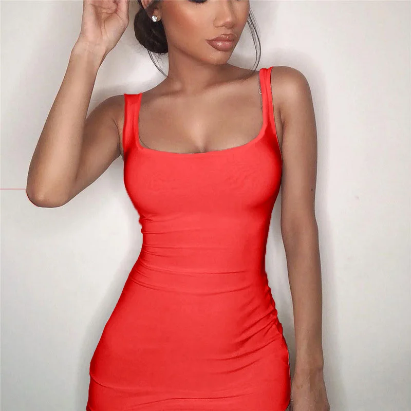 2021 Square Neck Sleeveless Shoulder Bodycon Mini Dress Basic Women Summer Black Backless Party Sexy Yellow Clubwear Dresses homecoming dresses 2021