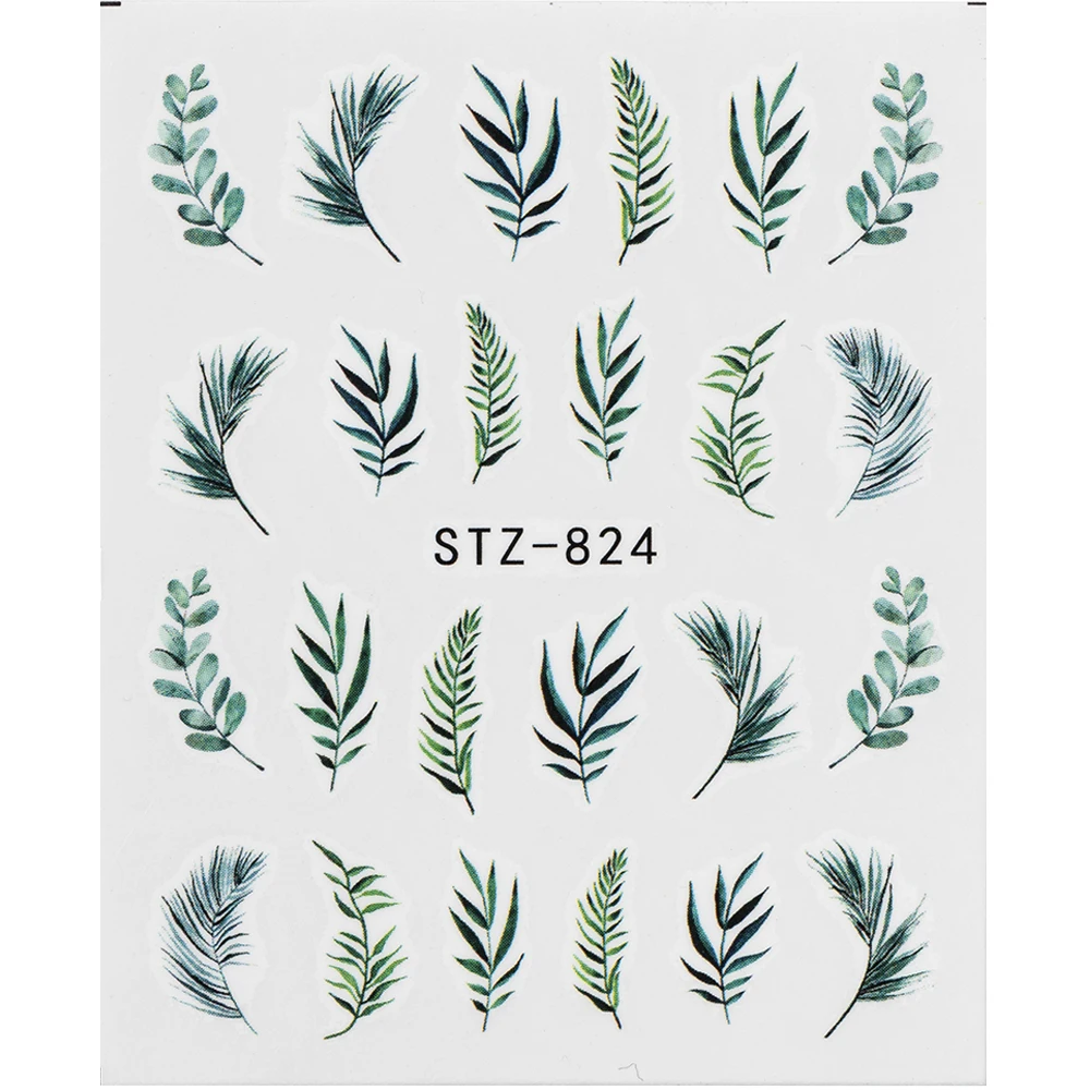 1Pcs Water Nail Decal and Sticker Flower Leaf Tree Green Simple Summer DIY Slider for Manicure Nail Art Watermark Manicure Decor
